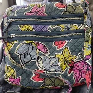 Vera Bradley Quilted Crossbody Bag - Floral Blue and Pink. Retired Design.